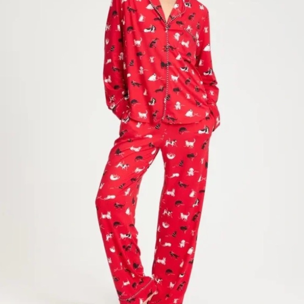 NWOT Kate Spade Red Dog & Cat Pajama Set